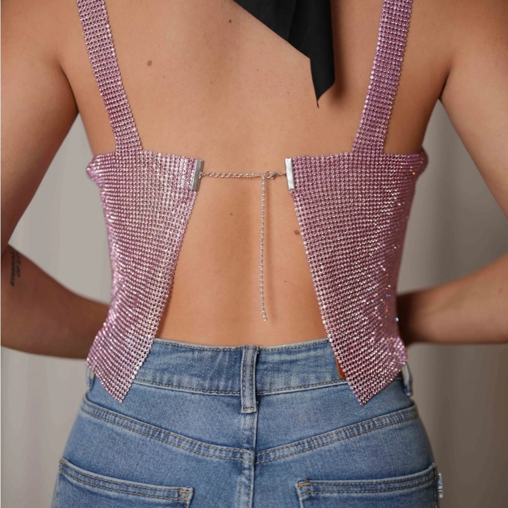 Rose Gold Rhinestone Crop Top - Picture 3 of 5